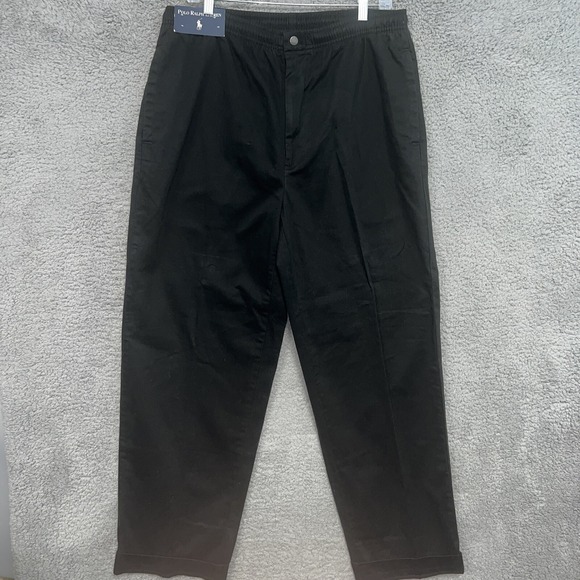 NOS Polo Ralph Lauren‎ Pants Men's Size L Black Chino Elastic Waist Cuffed VTG